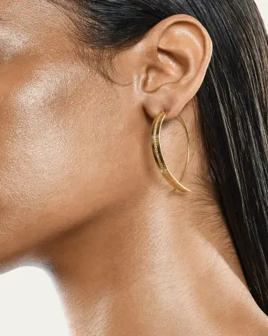 Lana 14K Gold Flawless Vanity Single Row Diamond Upside Down Hoop Earrings | Thumbnail 2