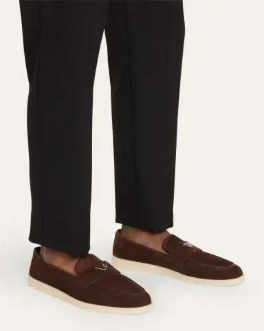 Prada Men's Saint Tropez Triangle Logo Suede Loafers | Thumbnail 2