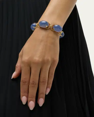 Verdura 18K Gold Rope and Blue Chalcedony Pebble Bracelet | Thumbnail 2