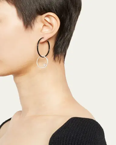 Nikos Koulis Oui Black Enamel Hoop Earrings with Pave Ring and Round Diamonds | Thumbnail 2