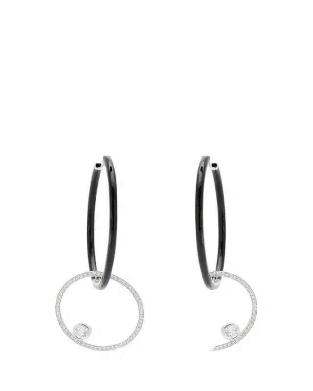 Nikos Koulis Oui Black Enamel Hoop Earrings with Pave Ring and Round Diamonds