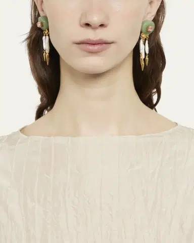 ben-amun Madre Pearl, Aventurine and Rose Crystal Clip Earrings | Thumbnail 2 ben-amun Madre Pearl, Aventurine and Rose Crystal Clip Earrings | Thumbnail 2