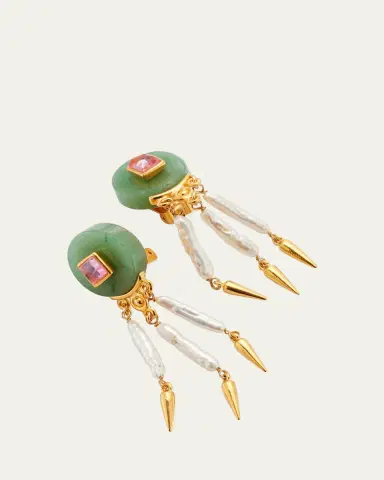 ben-amun Madre Pearl, Aventurine and Rose Crystal Clip Earrings | Thumbnail 3 ben-amun Madre Pearl, Aventurine and Rose Crystal Clip Earrings | Thumbnail 3