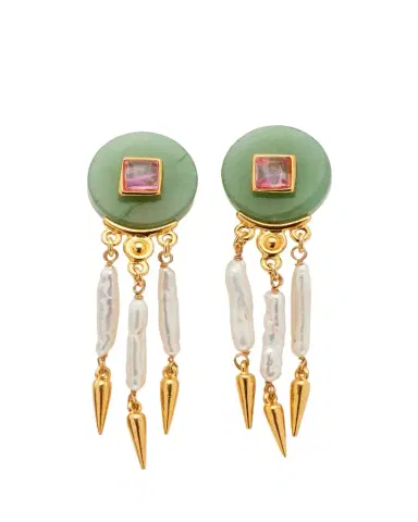 ben-amun Madre Pearl, Aventurine and Rose Crystal Clip Earrings | Thumbnail 1 ben-amun Madre Pearl, Aventurine and Rose Crystal Clip Earrings | Thumbnail 1