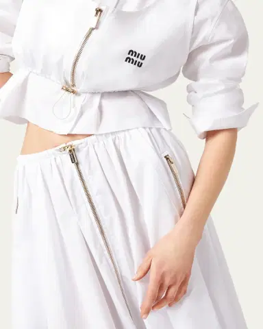 Miu Miu Popeline Drawstring Zip-Front Midi Skirt | Thumbnail 5