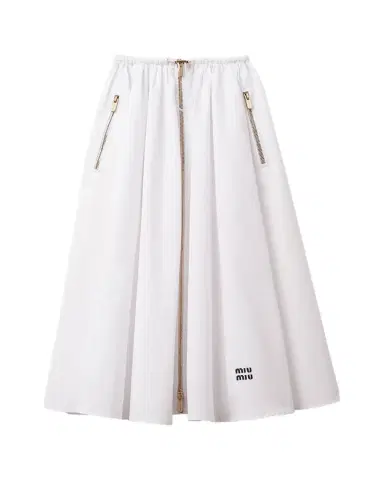 Miu Miu Popeline Drawstring Zip-Front Midi Skirt | Thumbnail 1