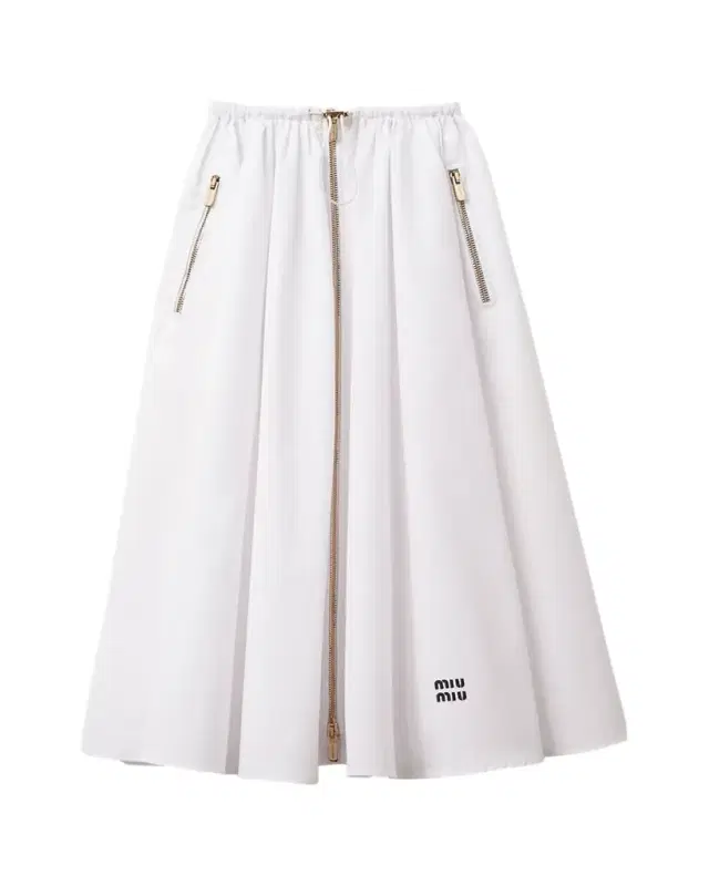 Miu Miu Popeline Drawstring Zip-Front Midi Skirt