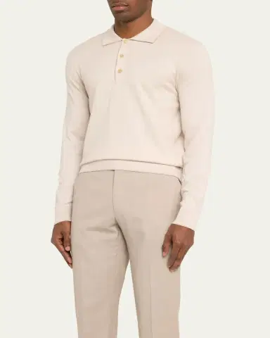 Brioni Men's Wool-Silk Polo Shirt | Thumbnail 4