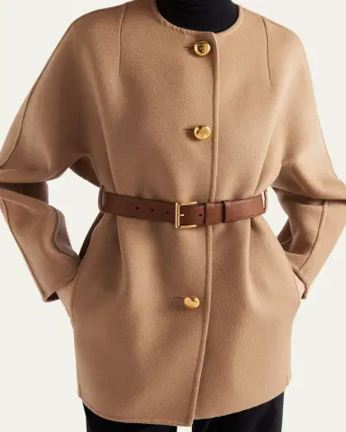 Prada Double Wool Leather Belted Caban Jacket | Thumbnail 2