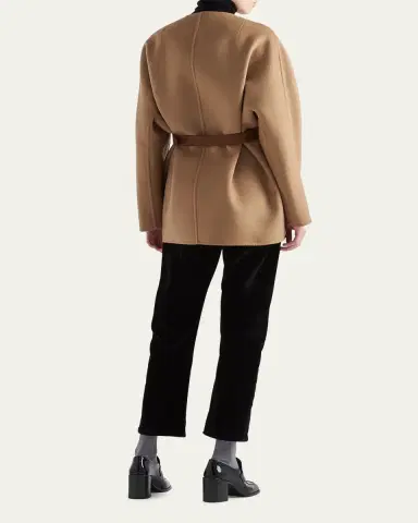 Prada Double Wool Leather Belted Caban Jacket | Thumbnail 4