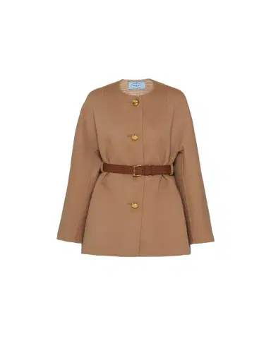 Prada Double Wool Leather Belted Caban Jacket | Thumbnail 1