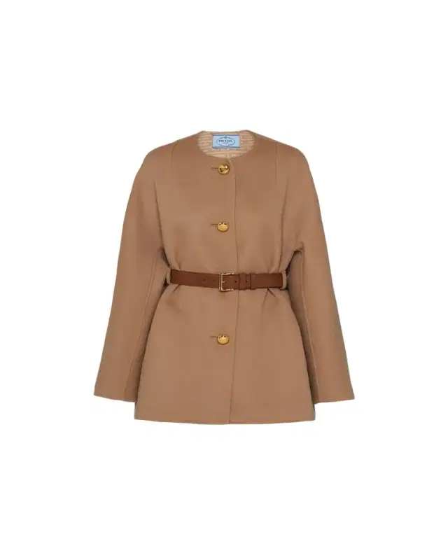 Double Wool Leather Belted Caban Jacket