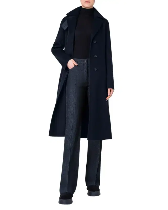 Leather Collar Cashmere Coat