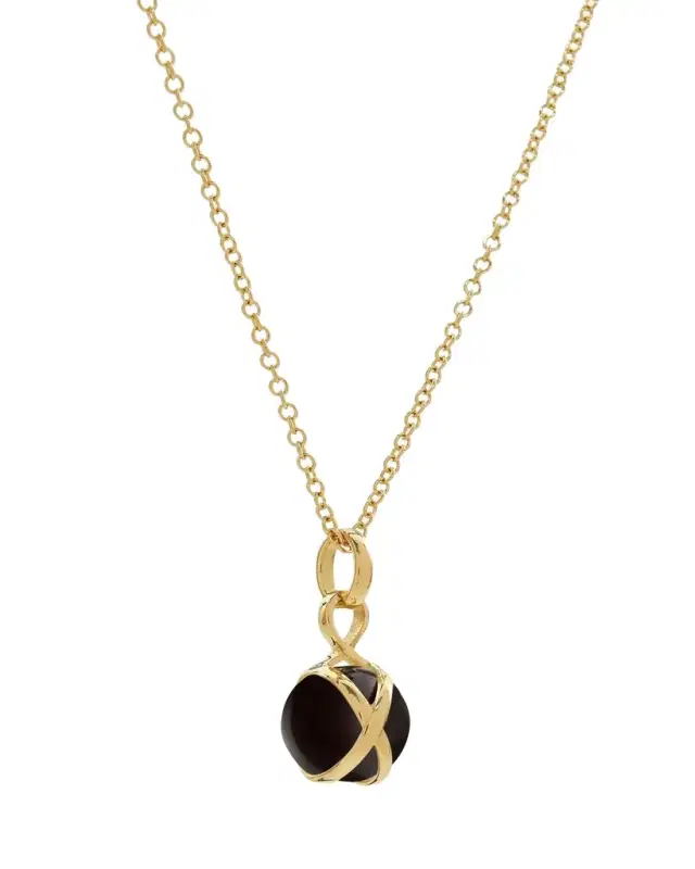L. Klein Prisma 18k Gold & Black Agate Small Pendant Brilliant Chain Necklace