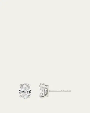 VRAI 14k White Gold Oval Solitaire Lab Created/ Created Diamond Stud Earrings | Thumbnail 3