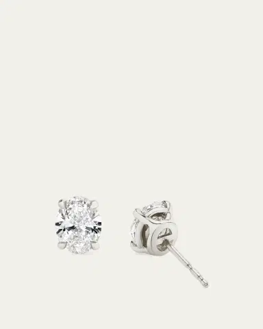 VRAI 14k White Gold Oval Solitaire Lab Created/ Created Diamond Stud Earrings | Thumbnail 4