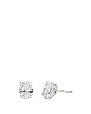 VRAI 14k White Gold Oval Solitaire Lab Created/ Created Diamond Stud Earrings | Thumbnail 1