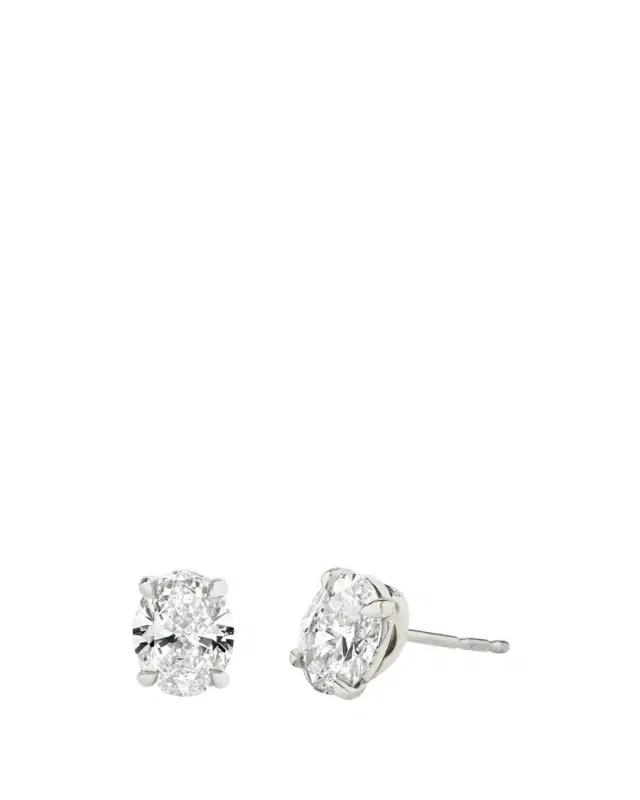 14k White Gold Oval Solitaire Lab Created/ Created Diamond Stud Earrings