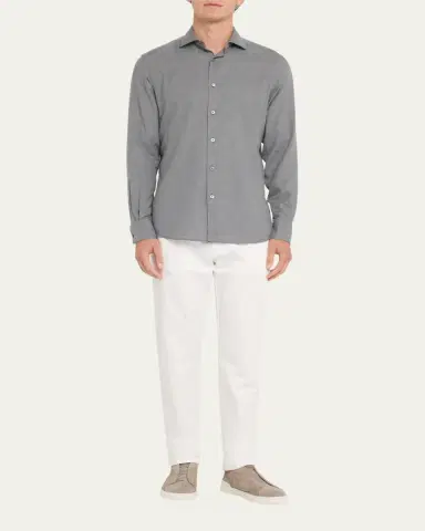Zegna Men's Cashco Melange Sport Shirt | Thumbnail 2