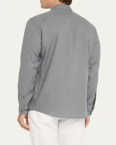 Zegna Men's Cashco Melange Sport Shirt | Thumbnail 3