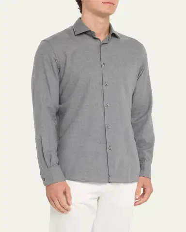 Zegna Men's Cashco Melange Sport Shirt | Thumbnail 4