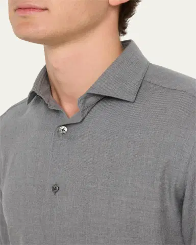Zegna Men's Cashco Melange Sport Shirt | Thumbnail 5