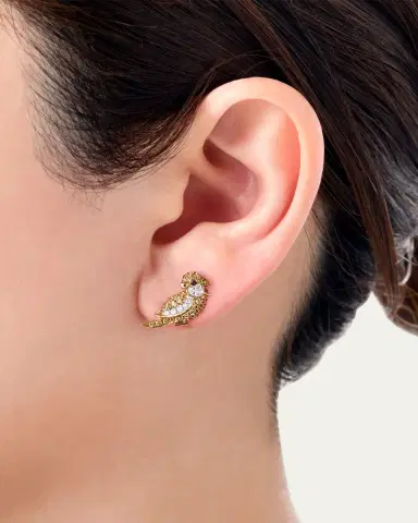 Mio Harutaka 18k Yellow Gold Little Bird Single Left Earring With Black And White Diamond And Yellow Sapphire | Thumbnail 2