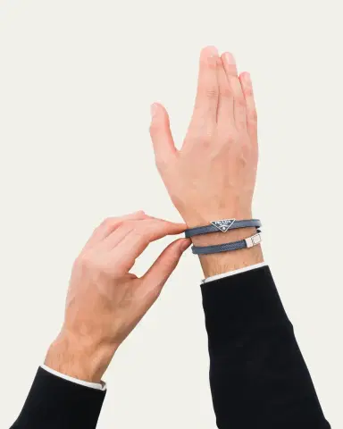 Prada Men's Saffiano Leather Logo Bracelet | Thumbnail 2
