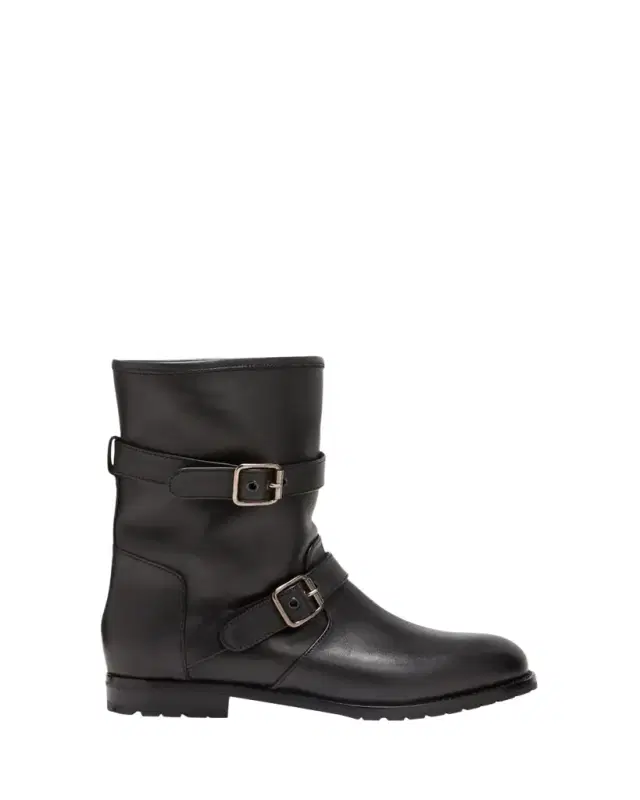 Manolo Blahnik Sulaltra Leather Buckle Biker Booties