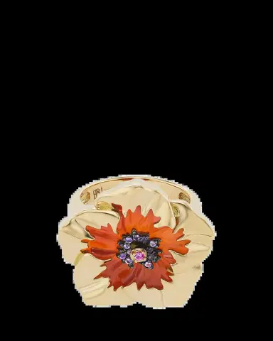 Brent Neale 18K Yellow Gold Carnelian Hibiscus Ring with Sapphire and Amethyst | Thumbnail 2