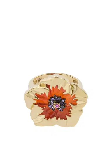 Brent Neale 18K Yellow Gold Carnelian Hibiscus Ring with Sapphire and Amethyst | Thumbnail 1