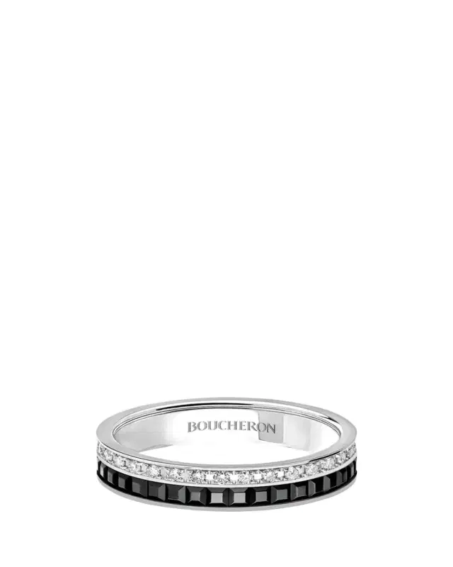 Boucheron Quatre Wedding Band in White Gold with Diamonds and Black PVD