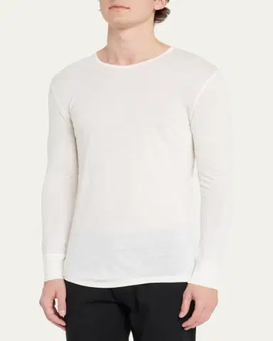 Zimmerli Men's Wool-Silk Crewneck T-Shirt | Thumbnail 4 Zimmerli Men's Wool-Silk Crewneck T-Shirt | Thumbnail 4