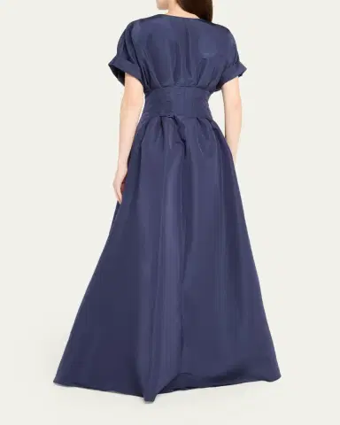 Carolina Herrera Corset-Waist Short-Sleeve Button-Front Gown | Thumbnail 3