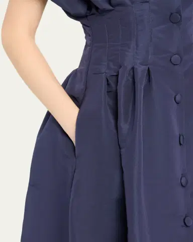 Carolina Herrera Corset-Waist Short-Sleeve Button-Front Gown | Thumbnail 5