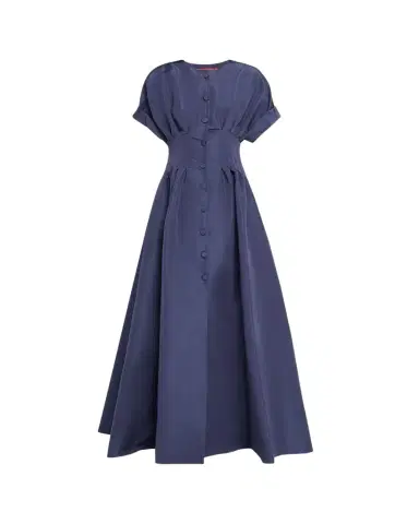 Carolina Herrera Corset-Waist Short-Sleeve Button-Front Gown | Thumbnail 1