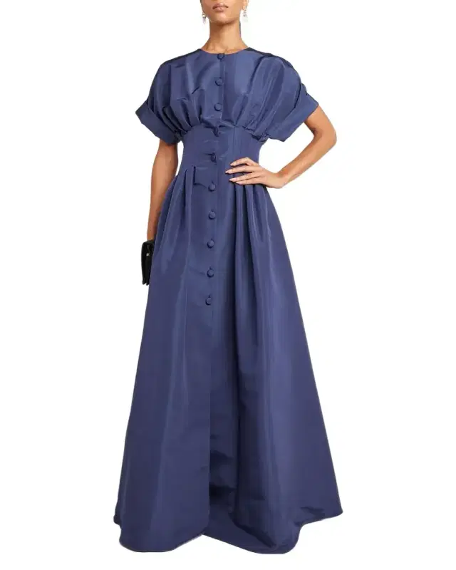 Carolina Herrera Corset-Waist Short-Sleeve Button-Front Gown