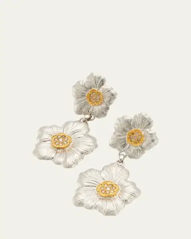 Buccellati Blossoms Gardenia Silver, Gold and Brown Diamond Pendant Earrings | Thumbnail 3