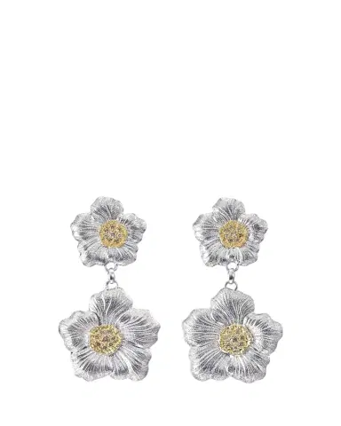 Buccellati Blossoms Gardenia Silver, Gold and Brown Diamond Pendant Earrings | Thumbnail 1