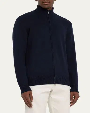 Loro Piana Men's Cashmere Parksville Full-Zip Sweater | Thumbnail 8