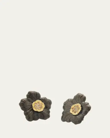 Buccellati Blossom Gardenia Burnished Silver, Gold, Brown Diamond Stud Earring | Thumbnail 3 Buccellati Blossom Gardenia Burnished Silver, Gold, Brown Diamond Stud Earring | Thumbnail 3