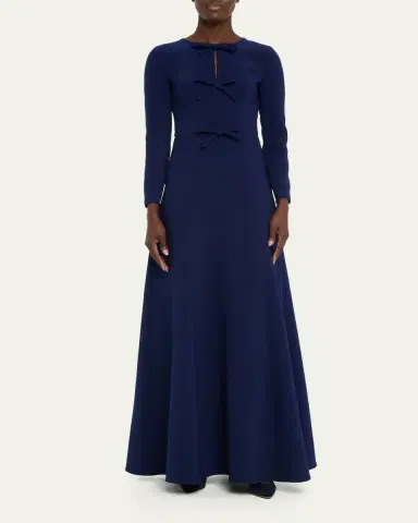 Carolina Herrera Triple Bow Keyhole Long-Sleeve Gown | Thumbnail 2 Carolina Herrera Triple Bow Keyhole Long-Sleeve Gown | Thumbnail 2