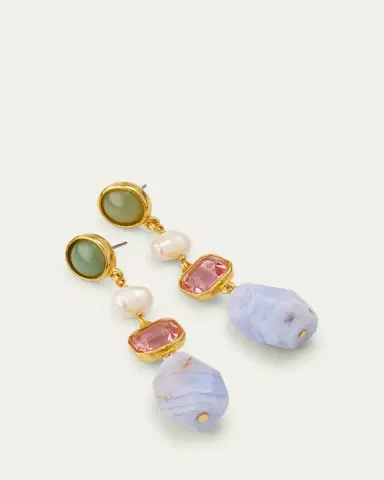 Ben-Amun 24k Electroplated Gold Mixed-Stone Drop Earrings | Thumbnail 3
