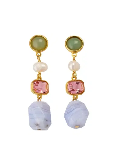 Ben-Amun 24k Electroplated Gold Mixed-Stone Drop Earrings | Thumbnail 1