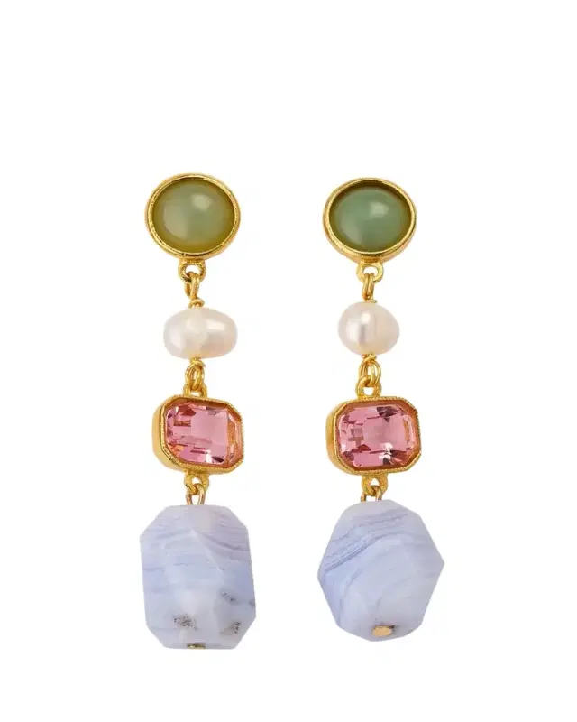 Ben-Amun 24k Electroplated Gold Mixed-Stone Drop Earrings