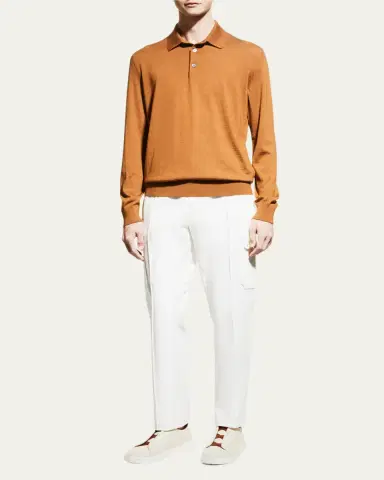 ZEGNA Men's Cashmere-Silk Polo Sweater | Thumbnail 2