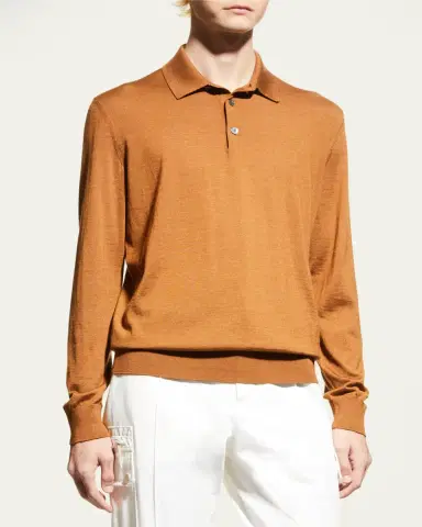 ZEGNA Men's Cashmere-Silk Polo Sweater | Thumbnail 4