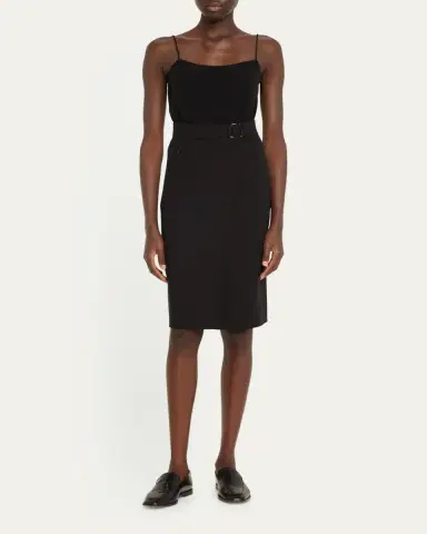 Akris Trapezoid Buckle Wrapped Wool Pencil Skirt | Thumbnail 2