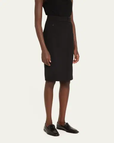 Akris Trapezoid Buckle Wrapped Wool Pencil Skirt | Thumbnail 4