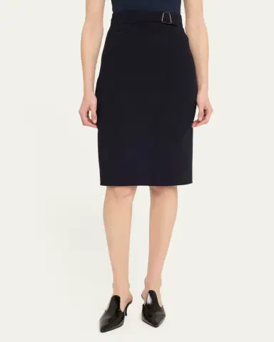 Akris Trapezoid Buckle Wrapped Wool Pencil Skirt | Thumbnail 9